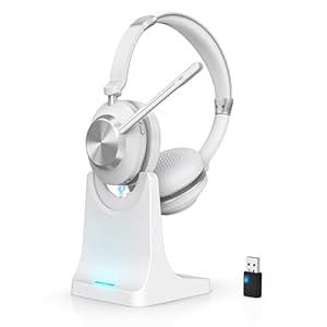 Wireless Headset with Mic for Work, Bluetooth Headset with Microphone, AI Noise Canceling Mic & Mute, Wireless Headphones with USB Dongle & Charging Dock Work from Home/Office/Call Center/Laptop/Zoom