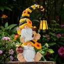 Solar Bee Garden Gnomes with LED Lantern  Waterproof Stacked Outdoor Decor for Yard, Patio  Unique Gnome Gift for Mom, Grandma, Women (Weatherproof Resin Outdoor Statues) (Multicolor)