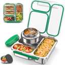Stainless Steel Bento Box Kids Adult with 7oz Soup Thermo, Transparent Lid 3 Compartments Metal Bento Lunch Box with Insulated Food Jar,Lunch Box Container Sauce Cup for School,BPA-Free (Green)