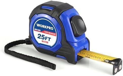 WORKPRO 25FT Auto-Lock Tape Measure, 1/8 Fractions Easy Read Measuring Tape, Double Retract Measurement Tape Accuracy 1/32 for Engineer,with Magnetic Hook, Rubber Protective Casing