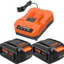 Powilling 2 Pack 6.5Ah Replacement for Worx 20V Battery and Charger Compatible with Worx Battery 20V WA3674 WA3575 WA3525 WA3520 WG151s WG155s WG545s