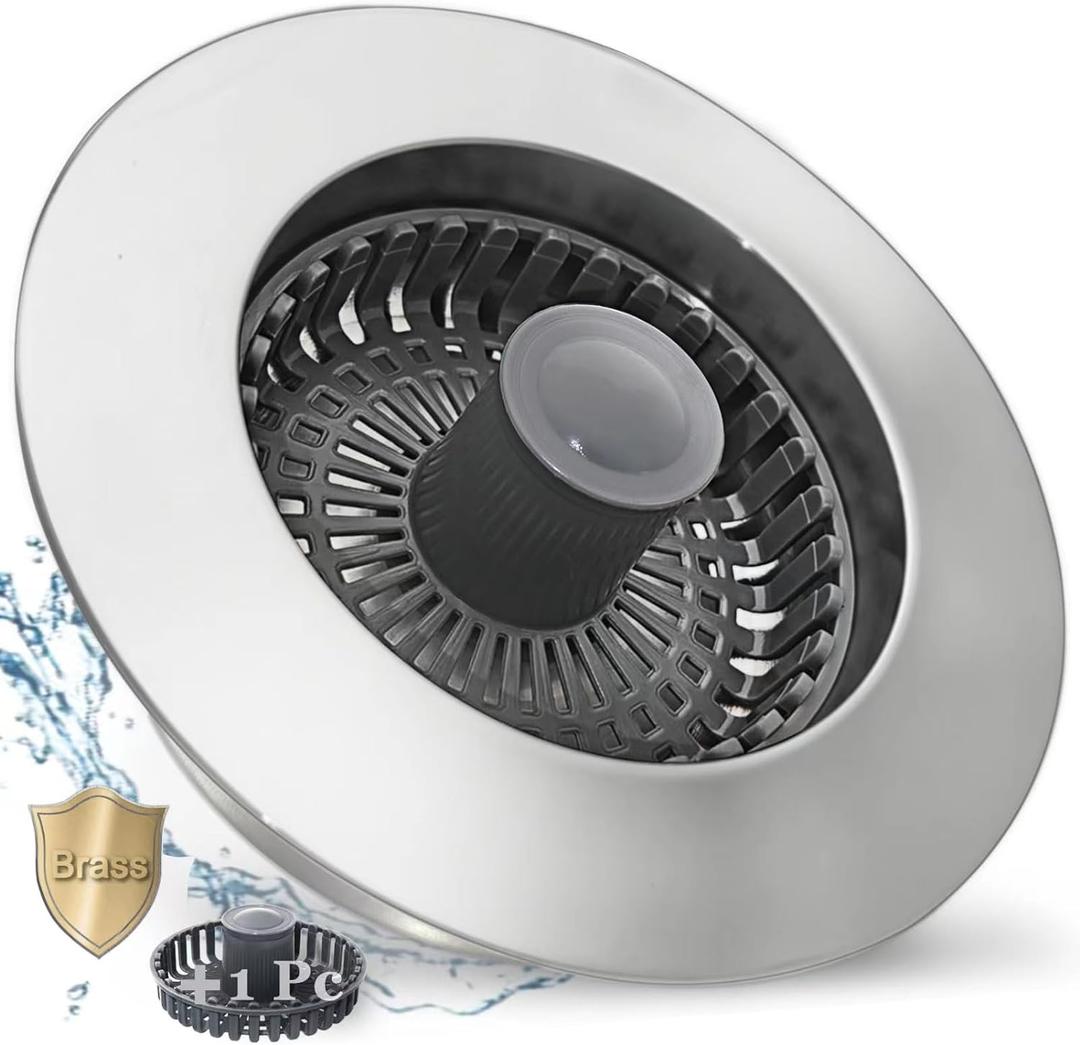 BAOLSLS 3 in 1 Kitchen Sink Stopper, Pop Up Kitchen Sink Drain Strainer, with an Extra Basket Strainer, Kitchen Sink Drain Stopper for US Standard 3-1/2 Inch, Brass Material Electroplate Silver