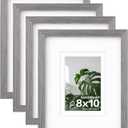 Egofine 8x10 Picture Frames Set of 4, Made of Solid Wood Covered by Plexiglass 4x6 and 5x7 with Mat or 8x10 without Mat, for Table Top Display and Wall Mounting Photo Frame Light Grey