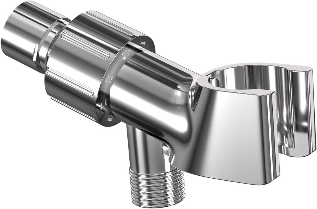 Adjustable Handheld Shower Head Holder, Universal Shower Hose and Shower Arm Mount Connector- Brass Pivot Ball, Premium ABS Bracket, 360 Rotation Shower Adapter (Chrome) (Spot Free Chrome)