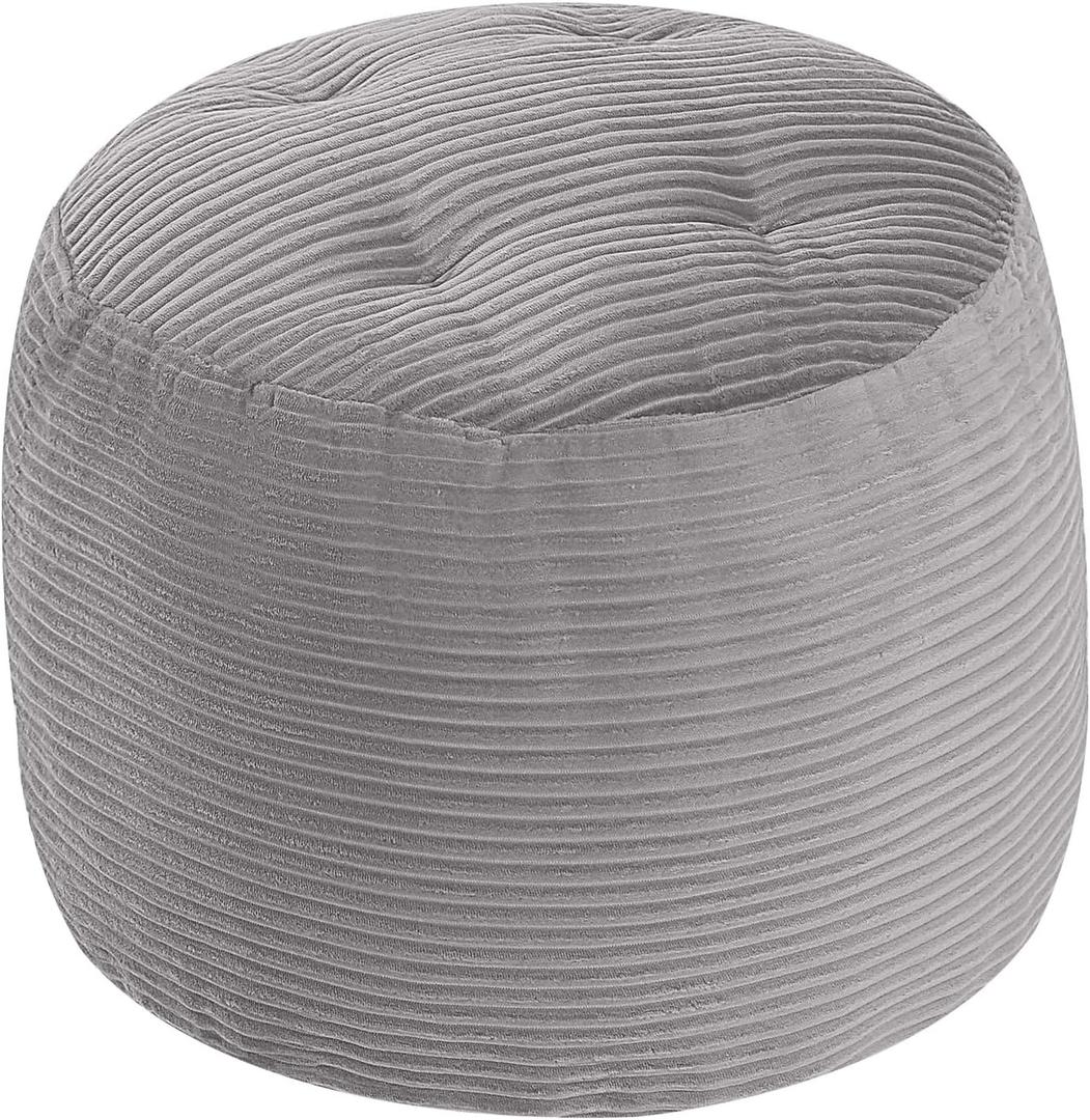 MeMoreCool Stuffed Round Pouf Ottoman Foot Rest, Floor Pouf Foot Stool with Soft Foam Chunk Filling, Round Small Ottoman Footstool Circle Footrest for Couch Living Room, Corduroy Grey