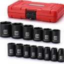 MIXPOWER 14 Pieces 1/2-Inch Drive Shallow Impact Socket Set, 11-32mm, CR-V, Metric, 6 Point, Shallow, 14 Pieces 1/2" Dr. Shallow Socket