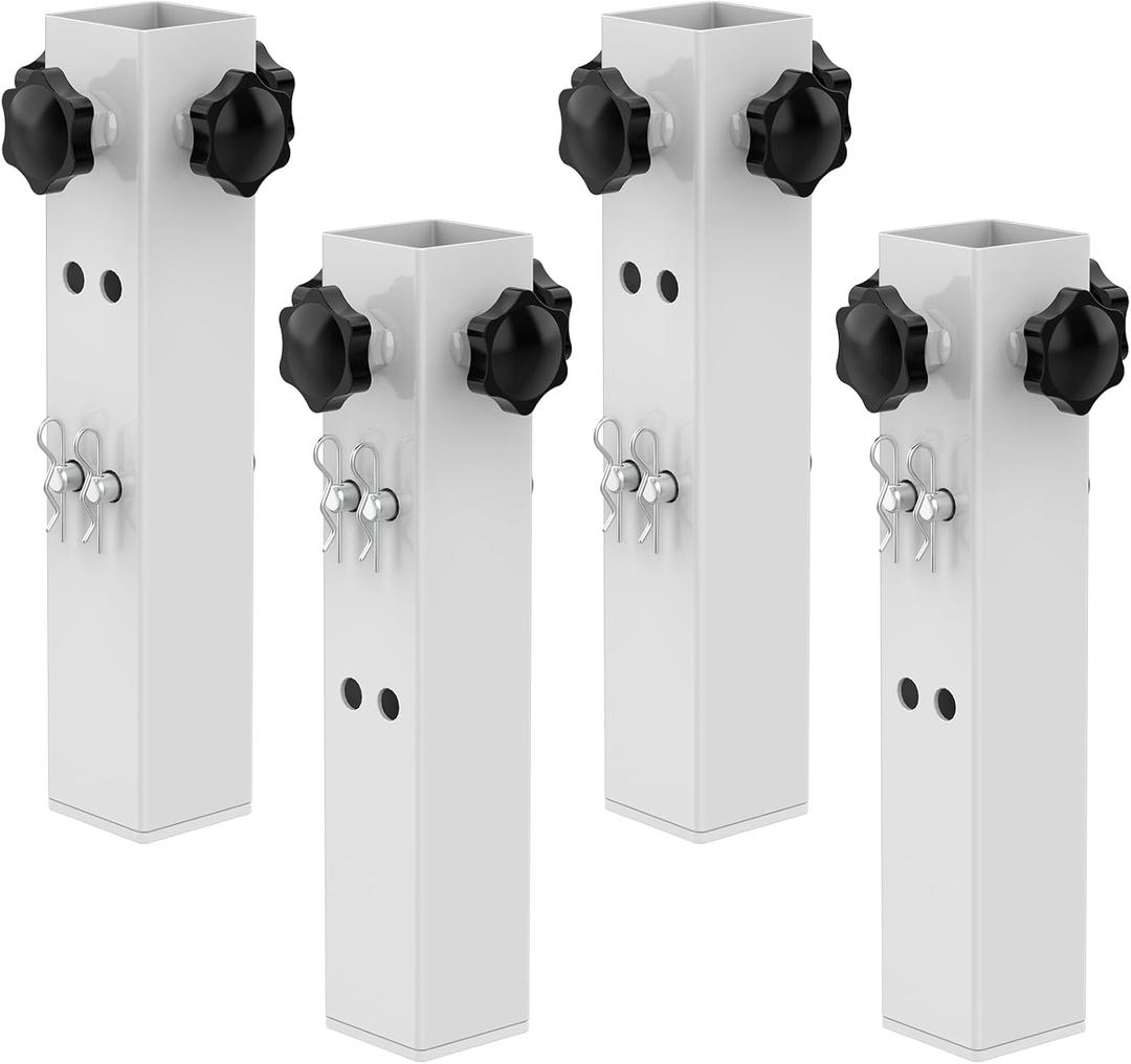 4 Pcs White Table Leg Extenders - Adjustable, Metal Square Folding Leg Risers, Raise Table Height 3.5"/5.5" (Inner Diameter 1.35")
