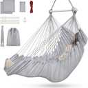 Outerman Hammock Chair, Hanging Chair with 3 Cushions and Foot Rest Support, Sturdy Metal Spreader Bar Max 440 Lbs, Swing Chair for Bedroom, Indoor & Outdoor, Patio, Porch or TreeGray (Grey)