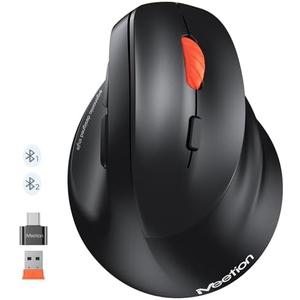 MEETION Ergonomic Mouse, Wireless Bluetooth Vertical Mouse with 3 Multi-Device for Bluetooth(5.3 * 2) & USB-A to USB-C Adapter, 4 DPI 1200-3200 Ergo Mice for Mac/Windows/Laptop/Computer(Large Hands)