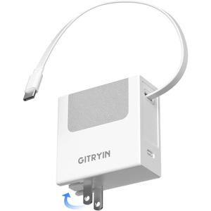 Gitryin Portable USB C Charger Block, Retractable Wall Charger, 40W PD Fast Charging Block with 33.5in Type-C Cable, Power Adapter with Foldable Plug for iPhone 17/16/15, Galaxy S23 22, White