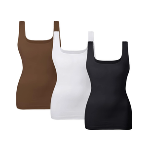 EUYZOU Women's Tummy Control Shapewear Tank Tops Seamless Square Neck Compression Tops Slimming Body Shaper Camisole (S, Pack of 3, Coffee, White, Black)