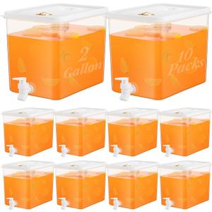 Domensi 10 Pack 2 Gallon Drink Dispenser for Fridge with Spigot Water Dispenser Leak Proof Lids Filter Screen Beverage Juice Container Sealed Plastic Lemonade Milk Cold Hot Drink Tea Jug for Party