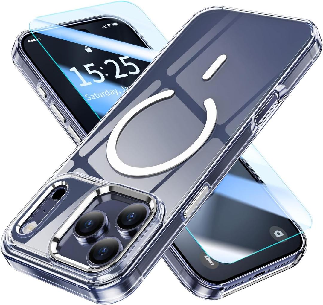 MATEPROX Magnetic Clear Compatible with iPhone 17 Pro Max Case[2025], Never Yellow Transparent Protective Cover 6.9'' Compatible with MagSafe with Screen Protector-Clear