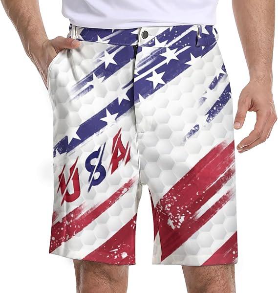 LEOPOM USA Men's Golf Shorts USA Work Polo Dress Short for Men Lightweight Quick Dry Multi-Pocket, X
