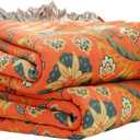 Boho Throw Blanket, 100% Pure Premium Cotton Ultra Soft Farmhouse Reversible Blanket with Tassels for Bed Sofa Couch Chair Bedspread Quilt Decor Gift(80''x 90'') (Bohemian Flower - Orange)