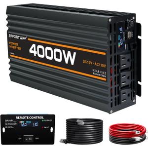 4000W Power Inverter, 12V DC to 110V/120V Modified Sine Wave Inverter with 3 AC Outlets, USB Port, Wired Remote Controller, Car Power Inverter for RV, Truck, Boat, Camping, Off-Grid