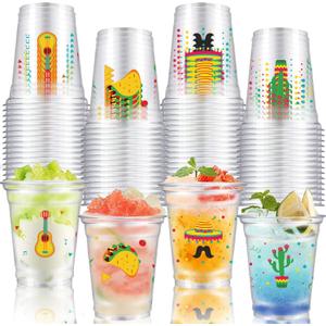 50 Pcs Fiesta Theme Cups 12 oz Drinking Cups Cinco De Mayo Party Decorations Mexican Disposable Clear Plastic Cup for CSummer Pool Mexicana Birthday Party Supplies