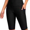 SANTINY Women's High Waisted Swim Shorts with Pockets UPF50+ Long Board Swimming Shorts for Women with Liner (XX-Large, Black)