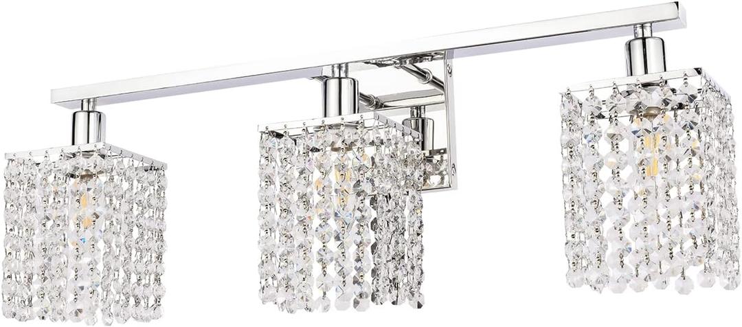 BONLICHT Wall Sconce with Crystal Drops,3 Light Modern Bathroom Vanity Light Over Mirror Polished Chrome Wall Light Fixtures Luxury Indoor Wall Mount Lamp for Living Room Hallway Bedroom Bathroom