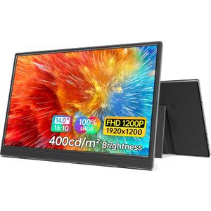 MNN Portable Monitor 14 inch FHD 1920 * 1200P USB C HDMI Ultra-Slim IPS Travel Display w/Speakers, HDR Plug&Play, External Monitor for Laptop PC, Phone,Mac(400cd/m Brightness)