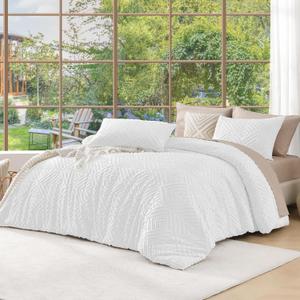 Andency White California King Comforter Set, 3 Pieces Boho Cal King Bed Comforter, Oversized Soft Lightweight Down Alternative Bedding Set with Tufted Design(104x96In, 2 Pillowcases) 