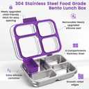 Stainless Steel Bento Box for Kids Adults with Silicone Container, Leak Proof 4 Compartments Metal Lunch Box, Removable Silicone Seal & Clear Lid Food Container for School Office, BPA-Free(Purple)
