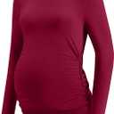 LOMON Maternity Shirts Long Sleeve Thermal Tops Side Ruched Casual Tshirt Crewneck Fleece Base Layer for Pregnant Women (XL)