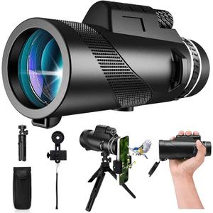 Monocular-Telescope 80x100 High Powered Monoculars High Definition for Adults High Powered with Smartphone Adapter Telescope Hunting Wildlife Bird Watching Travel Camping Hiking-Black