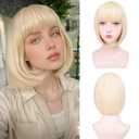 Blonde Bob Wigs for White Women - 12'' Short Bob Wigs With Bangs Natural Fashion Synthetic Wig Colorful Synthetic Hair for Daily Cosplay Halloween