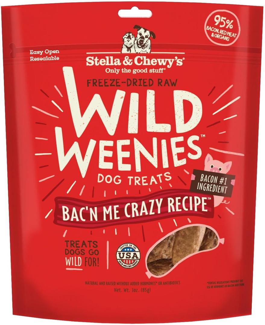 Stella & Chewy's Freeze-Dried Raw Wild Weenies Dog Treats - High-Protein Training Treats for Dogs & Puppies - All-Natural Bacon Recipe with 95% Meat & Organs - USA Made - 3 oz Bag (3 Ounce (Pack of 1))