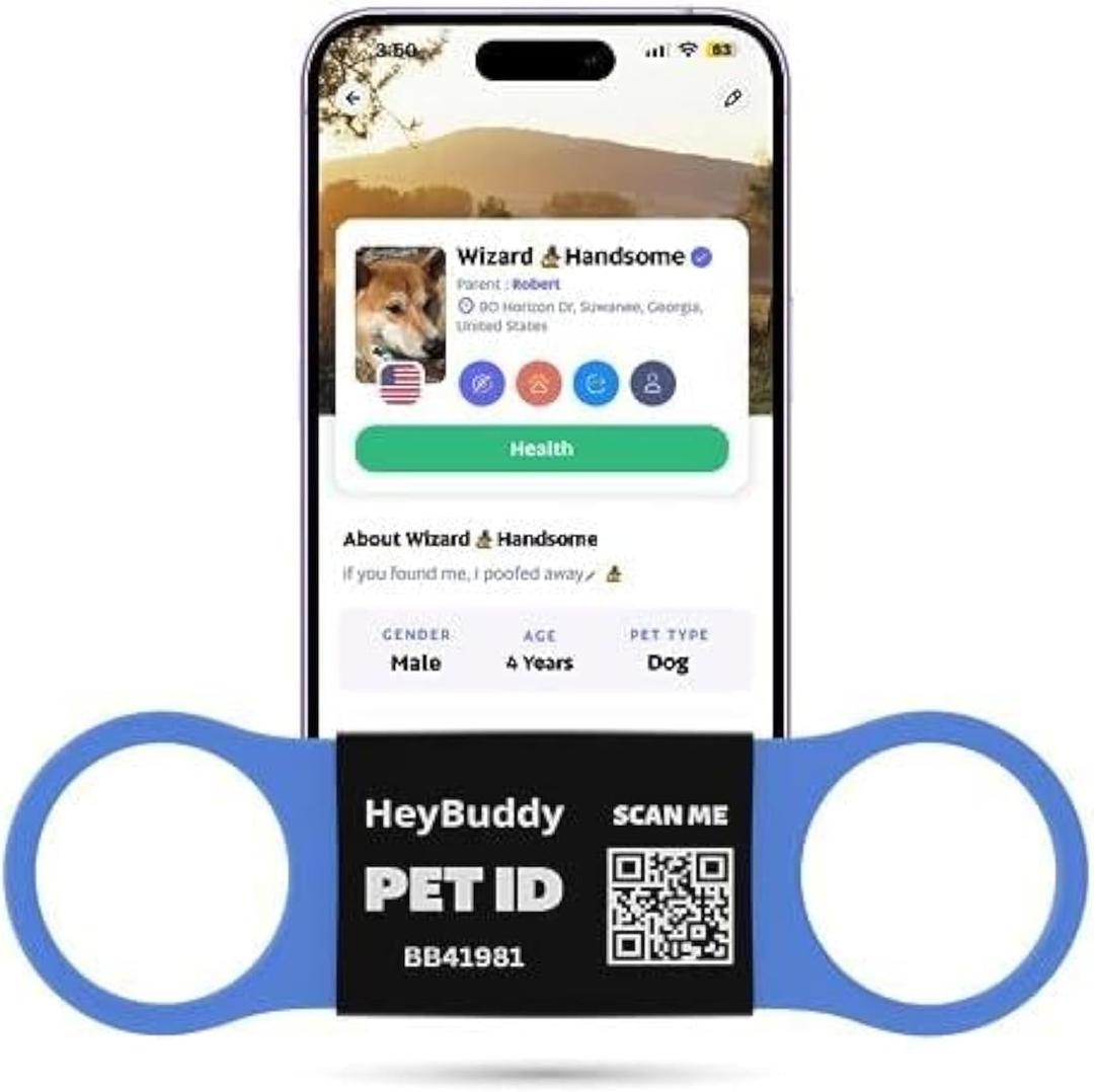 HeyBuddy Slide Series - QR Code Smart Pet Tags for Dogs & Cats, Personalized Pet Tag Stores Multiple Information, Includes Passive Location Tracking, Real-Time Notification & Community Alerts