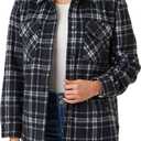WallFlower Casual Fleece and Plaid Shackets Jackets Juniors for Women, Soft Button-Down (Black, XL)