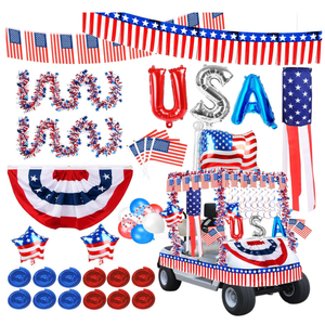 Moucuny 25 Pcs 4th of July Car Parade Decorations Kit Metal Wire Garland Fringe Garlands American Flags Fan Shaped Hanging Flag Banner Bows and USA Tinsel Wreath for Independence Day Car Parade
