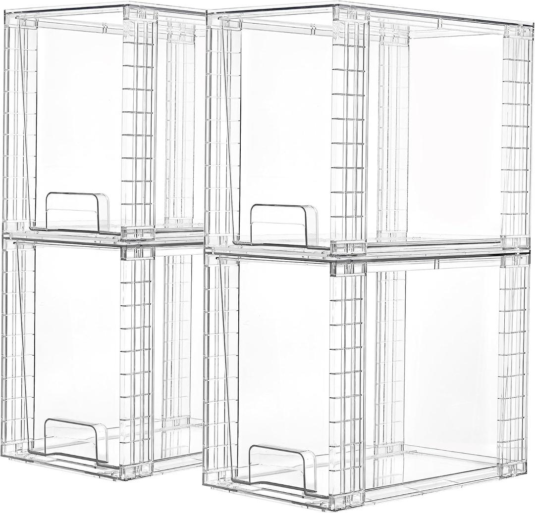 Vtopmart 4 Pack Clear Stackable Storage Drawers,9.7" High Plastic Organizers Bins for Skincare, Bathroom Supplies,Ideal for Cabinet,Undersink,Vanity,Kitchen,Pantry Organization