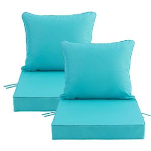 24x24 Inch Outdoor Chair Cushions Set of 2, Patio Furniture Cushions - Removable Cover, Water-Repellent, Fade-Resistant, Non-Slip Bottom & Straps, Replacement for Deep Seat Sofa & Couch - Teal, 2 Pack | 24''x24''