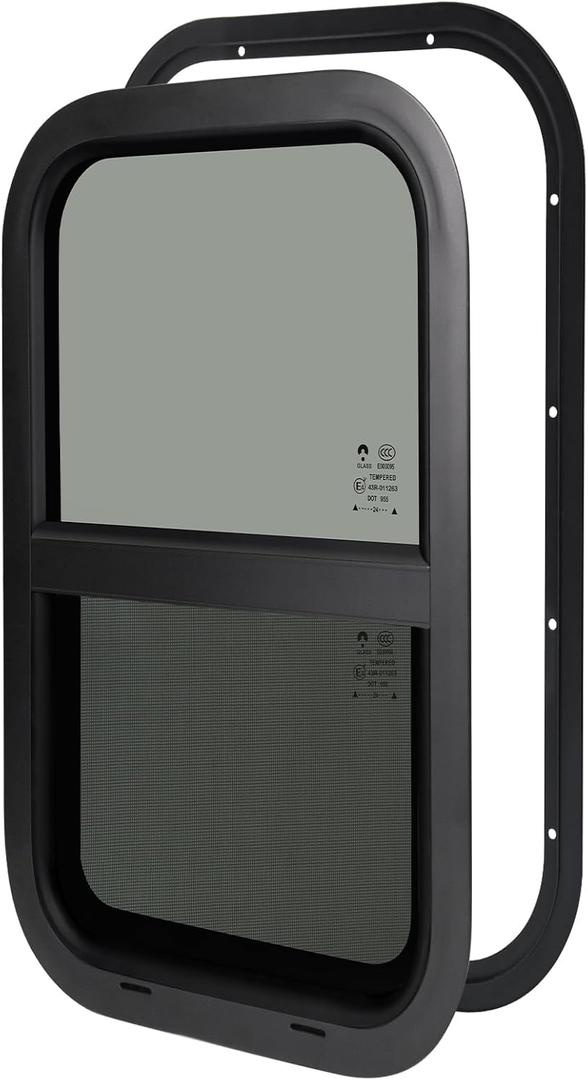 Cargo Trailer Windows,RV Windows for Camper Cargo Trailer Van Truck SUV,12" W x 22" H Vertical Sliding Window Replacement with Trim Ring,Fit 15/16" or 1-3/8" Thick Wall,Allow Error 1/16,DOT Approved