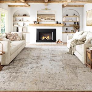 10x14 Washable Area Rug Beige Grey Neutral Abstract Living Room Bedroom Large Throw Rug Non Slip Soft Low Pile Indoor Floor Carpet for Dining Room Kitchen Office Entryway (10' x 14' (Rectangular))