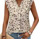 siliteelon Womens Summer Tops Ruffle Cap Sleeve Button Down V Neck Shirts Casual Trendy Cute Floral Tank Shirts, Floral Apricot Large