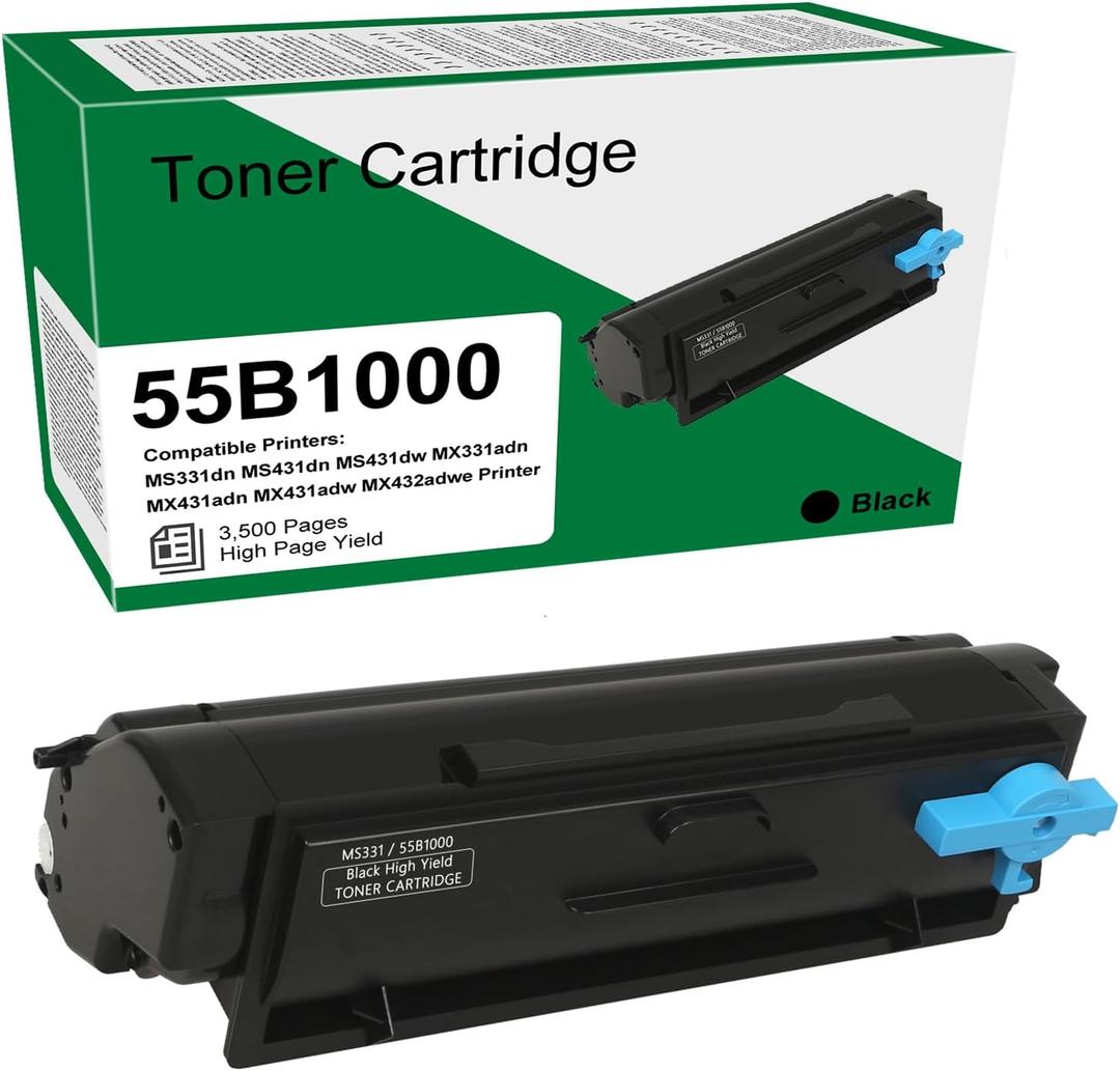 55B1000 Black Toner Cartridge (1-Pack) - Compatible 55B1000 High Yield Toner Cartridge Replacement for Lexmark MS331dn MS431dn MS431dw MX331adn MX431adn MX431adw MX432adwe Printer