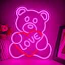 Valentines Day Neon Sign Valentines Teddy Bear Neon Signs for Wall Decor Dimmable Valentines Led Sign Bear Neon Lights for Bedroom Wedding Anniversary Valentines Day Decorations