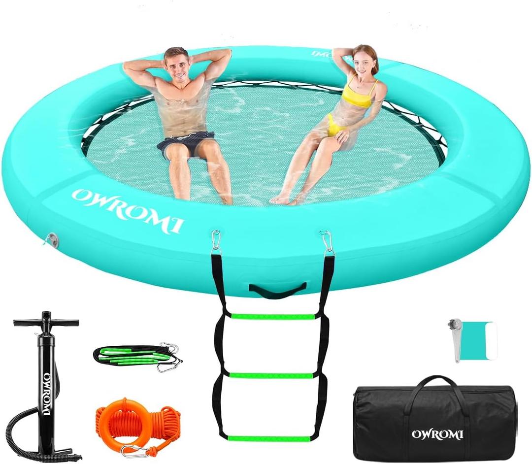 Inflatable Dock Floating Platform, 8FT Inflatable Water Hammock Floating Deck 10FT Round Floating Ring for Adults Tanning Pool Lounger Platform Mat for Beach Lake Party Dock Boat (Mint Green)