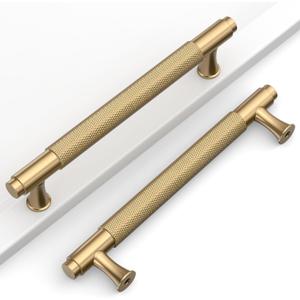10 Pack 5"(128mm) Champagne Bronze Cabinet Pulls Knurled Kitchen Cabinet Handles Drawer Pulls Brass Cupboard Hardware for Cabinets CK0029