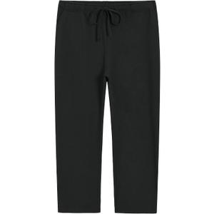 Weintee Women's Plus Size Petite Cotton Pants with Pockets (Black, L)