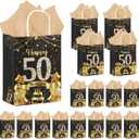 50Pcs 50th Birthday Party Favors Gift Bags Bulk, Black and Gold Happy 50th Gift Candy Wrap Bags with Tissue Paper, Vintage 50th Birthday Decorations Souvenir Bag for Men Women Anniversary Supplies (50th)