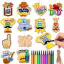 HOWAF 24 Pcs Father's Day Wooden Crafts Kits, Fathers Day Crafts for Kids, Color Your Own Father's Day Wooden Ornaments for Fathers Day Gift, Classroom Activities Dad's Birthday Party Supplies