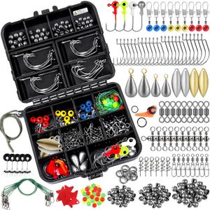 TOPFORT 187/343pcs Fishing Accessories Kit, Organized Fishing Tackle Box with Tackle Included, Fishing Hooks, Fishing Weights Sinkers, Fishing Gear and Equipment, Fishing Gift for Men