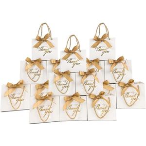 TKSBAG 100 Pack Small Thank You Gift Bags with Handles, 5.5''x 2.5''x4.7'' Mini White Gift Bags Bulk for Baby Shower, Birthday, Wedding, Party Favors