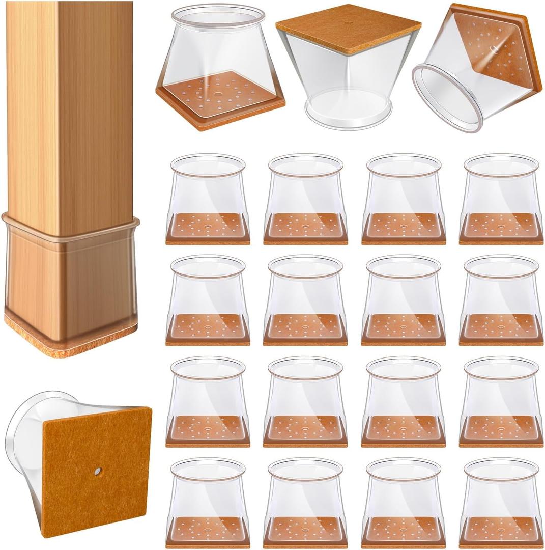 24 Pcs Chair Leg Floor Protectors for Hardwood Floors Square Silicone Covers to Protect Wood Tile Floors Felt Pads Furniture Leg Caps Anti-Scratch Reduce Noise (Fit:1-5/8" to 1-3/4")