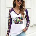 Mardi Gras Shirts for Women: Tuesday Shirt Funny Mask Graphic Tee Carnival Long Sleeve Shirt New Orleans Party V Neck Top XL