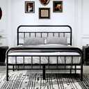 14Inch Metal Bed Frame,Full Size Bed Frame with Upholstered Headboard,Heavy Duty Sturdy Mattress Foundation,Easy Assembly,No Box Spring Needed,Black-Full